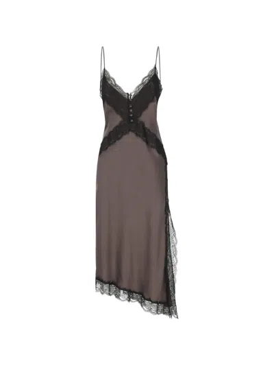 The Andamane Cupro Lace-trim V-neck Knee-length Nightdress In Metallic