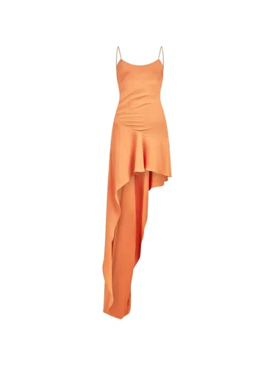 The Andamane Lauren Lace-up Asymmetric Dress In Orange