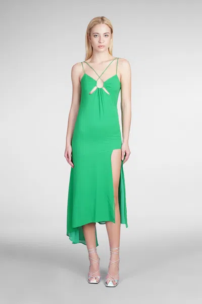 The Andamane Layla Midi Dress In Green Silk In Emerald