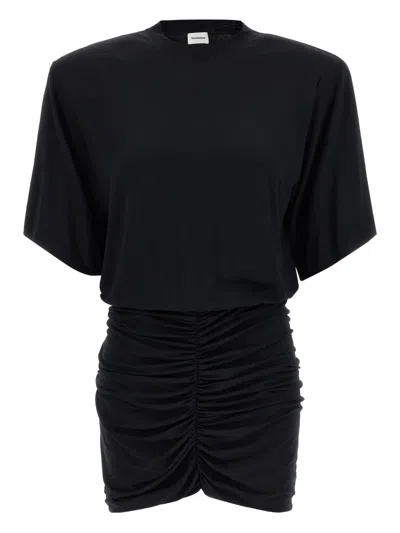 The Andamane Lennox Crew Neck Ruched Mini Dress In Black
