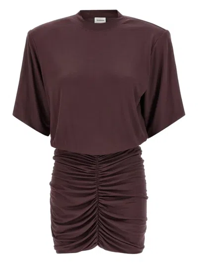 The Andamane Lennox Ruched Mini Dress In Burgundy