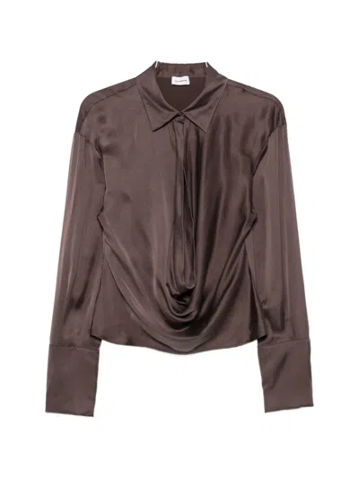 The Andamane Lidia Satin-finish Long-sleeve Blouse In Burgundy