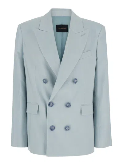 The Andamane Light Blue Single-breasted Blazer In Linen Stretch Woman