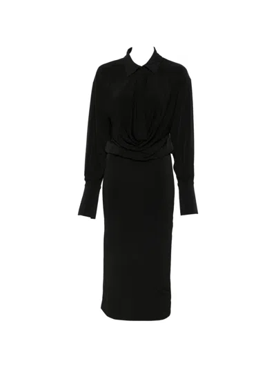 The Andamane Lilia Draped Cut-out Midi Dress In Black
