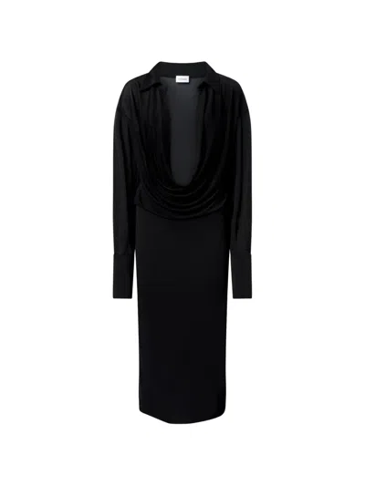 The Andamane Lilia Draped-neck Midi Dress In Black