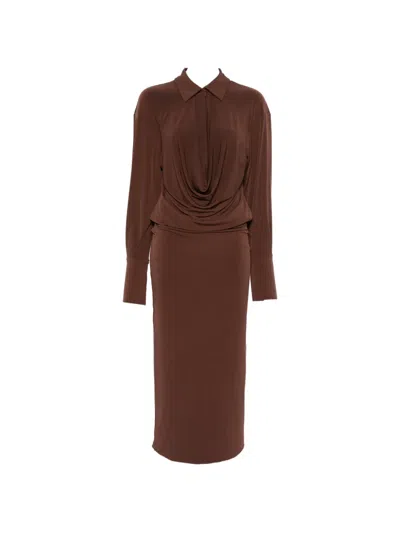 The Andamane Lilia Long-sleeve Maxi Dress In Brown