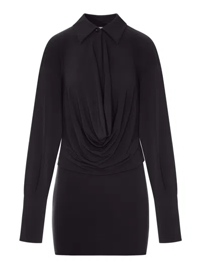 The Andamane Lilia Draped-detail Pointed-collar Dress In Black