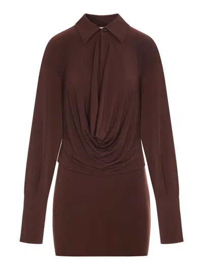 The Andamane Lilia Mini Dress With Deep Neckline In Brown