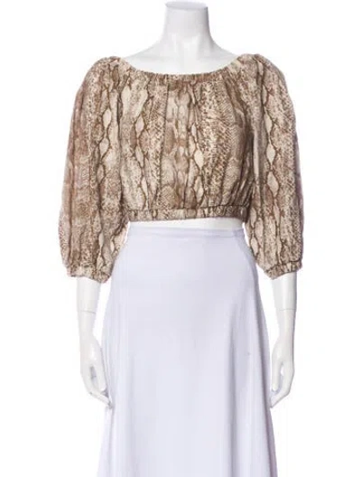 Pre-owned The Andamane Linen Animal Print Crop Top In Brown