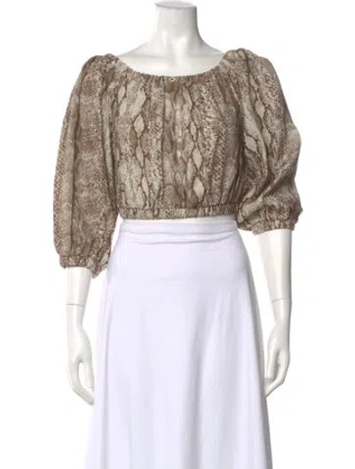 Pre-owned The Andamane Linen Animal Print Crop Top In Brown