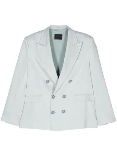 The Andamane Linen-blend Double-breasted Blazer In Blue
