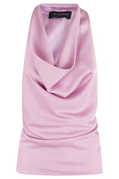 The Andamane Liquid Satin Sleeveless Shawl-style Top