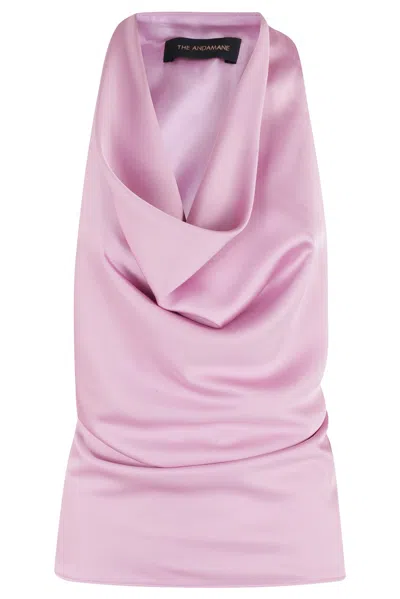 The Andamane Liquid Satin Sleeveless Shawl-style Top In Pink