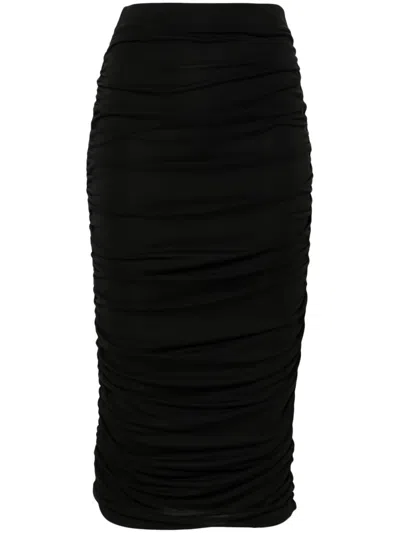 The Andamane Livia Ruched Midi Skirt In Schwarz
