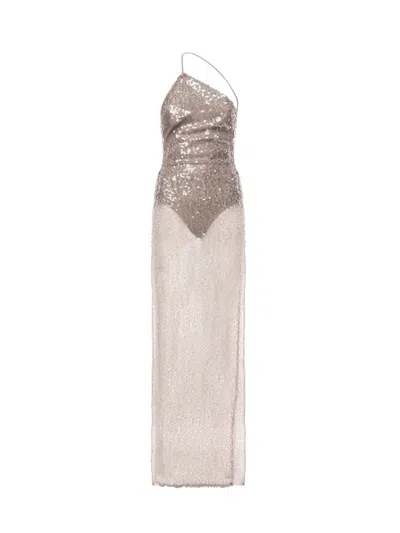 The Andamane Long Sequin Dress In Neutral