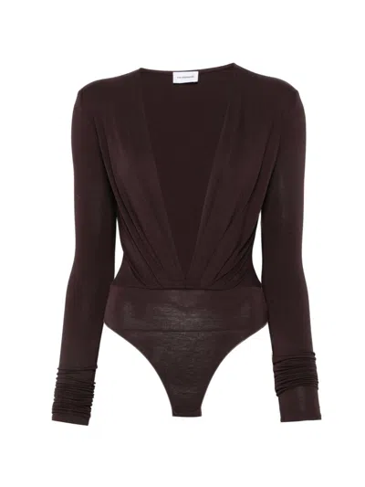 The Andamane Plunging V-neck Long-sleeve Bodysuit In Black