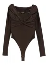 The Andamane Kendall Off Shoulder Bodysuit In Brown