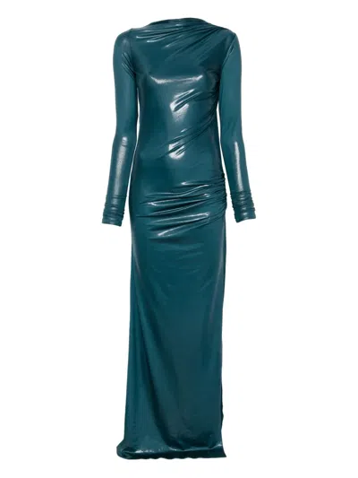 The Andamane Long-sleeve Draped Dress In Green