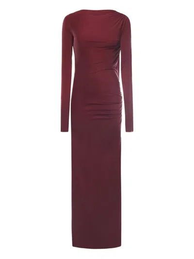 The Andamane Long-sleeve Draped Dress In Red