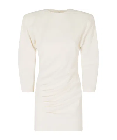 The Andamane Ruched Shoulder-pad Mini Dress In Neutral