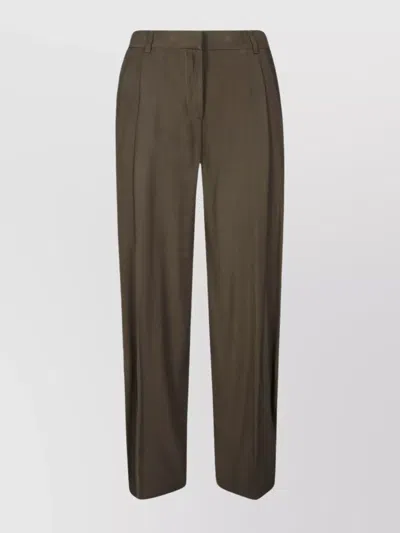 The Andamane Low Rise Maxi Flared Pants With Pleated Front In Brown