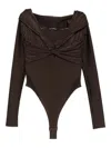 The Andamane Kendall Off Shoulder Bodysuit In Brown