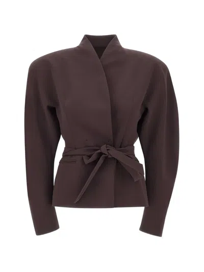 The Andamane Long-sleeve Stand-collar Jacket In Brown