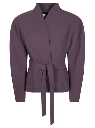 The Andamane Margaux Rounded Shoulder Belted Blazer In Purple