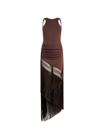 The Andamane Marisol Fringed Asymmetric Dress In Brown