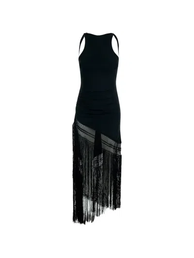 The Andamane Marisol Fringe-trimmed Maxi Dress In Black