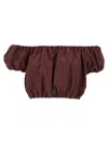 The Andamane Elasticated Hem Off-the-shoulder Puff Sleeves Top In Maroon