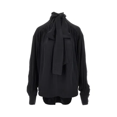 The Andamane Mathilda Satin Blouse In Black