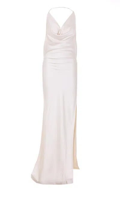 The Andamane Maxi Dress Boat Neckline Open Back In Neutral