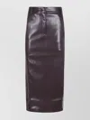 The Andamane Bordeaux Faux Leather Midi Skirt In Animal Print