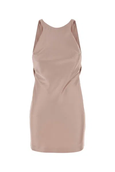 The Andamane Satin Carmen Dress Draped Back Mini In Pink