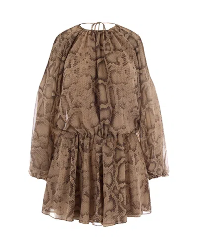 The Andamane Mini Dress With Natural Python Print In Brown
