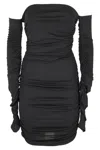 The Andamane Mini Dress With Off-shoulder Design And Draped Sides In Black
