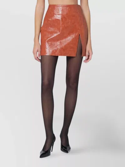 The Andamane Mini Skirt With Leather Effect And Side Slit In Orange