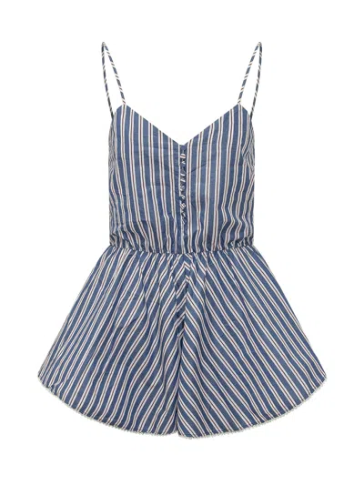 The Andamane Mini Striped Jumpsuit With Subtle Paint Lines In Blue