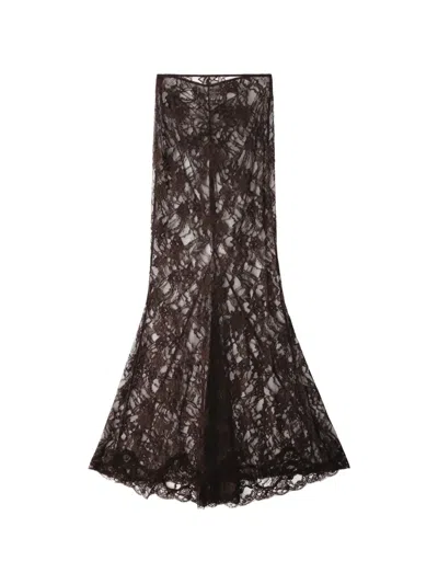 The Andamane Nemesia Lace-overlay Maxi Skirt In Brown