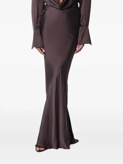 The Andamane Long Satin Skirt With Bias-cut Draping In Burgundy