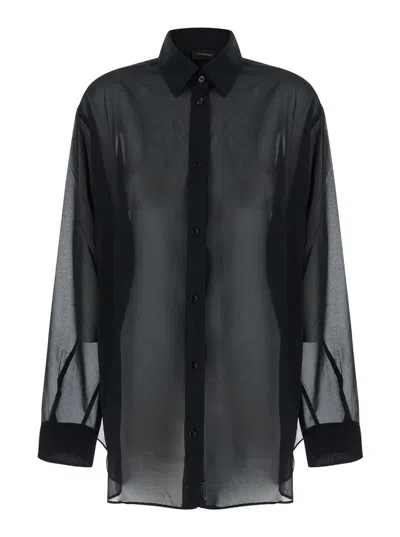 THE ANDAMANE BLACK SHIRT WITH BUTTONS IN STRETCH SILK WOMAN