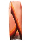 The Andamane Gradient Midi Skirt With Flowing Fringe Detail In Orange