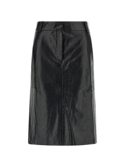 The Andamane Black New Xania Python-print Fitted Pencil Skirt