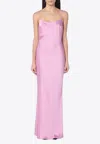 The Andamane Draped Back Satin Finish Spaghetti Straps Dress In Pink