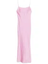 The Andamane Draped Back Satin Finish Spaghetti Straps Dress In Pink