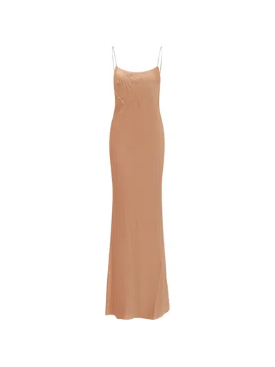The Andamane Ninfea Ruched-back Dress In Brown