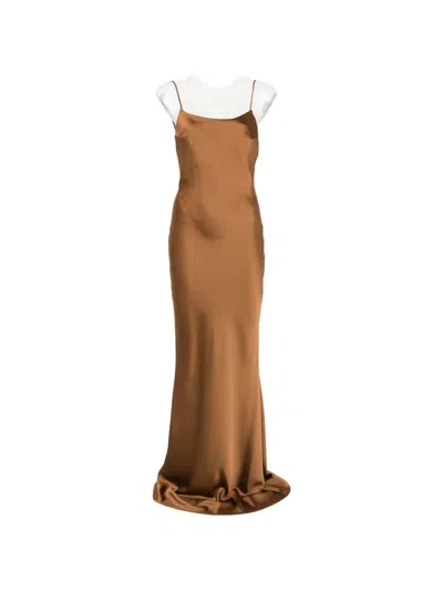The Andamane Ninfea Ruched-back Maxi Dress In Brown