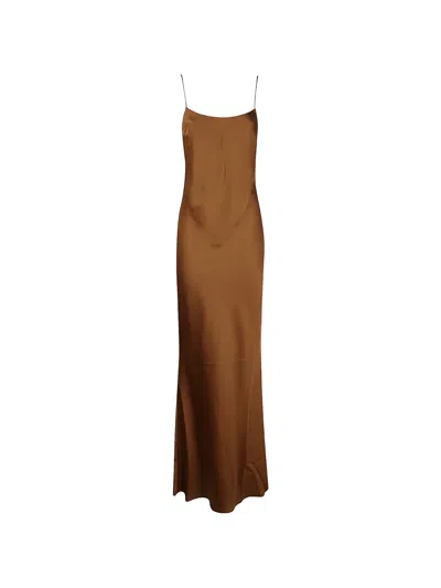 The Andamane Ninfea Ruched-detail Open-back Maxi Dress In Brown