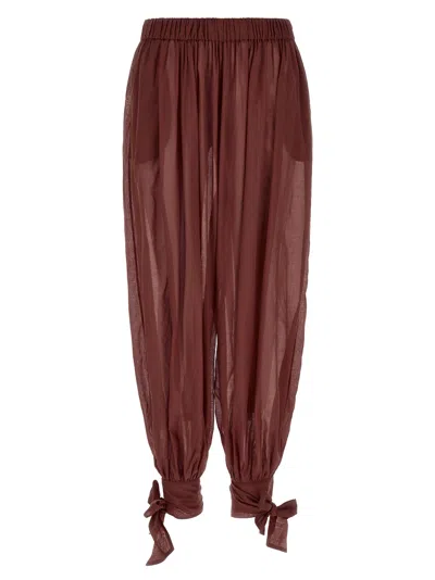 The Andamane Noor Sheer Fabric Mid Rise Pants In Brown